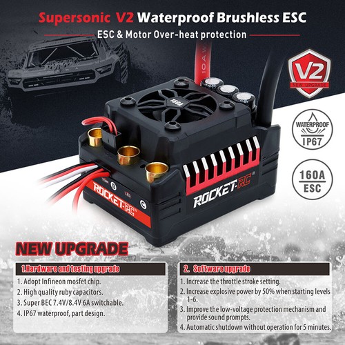 Rocket RC 130A/160A Sin Escobillas ESC Impermeable para 1/7 1/8 RC Coche Buggy Truck - Imagen 8 de 29