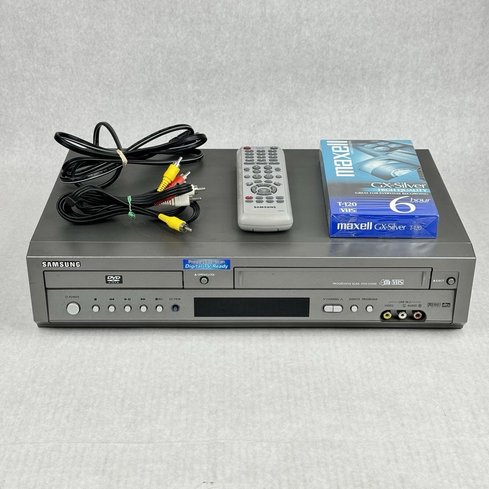 Samsung DVD-V3500 DVD VCR Combo VHS Player Silver PARTS AS-IS **Remote** READ