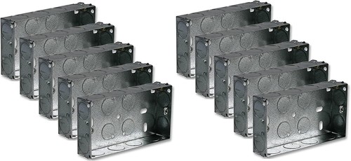 10 x Double Metal 25mm Back Box Flush Wall Pattress / 2 Gang Electrical Sockets - 第 1/1 張圖片