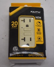 Faith 20 Amp GFCI Outlet Slim Receptacle with Wall Plate Ivory Self Tested