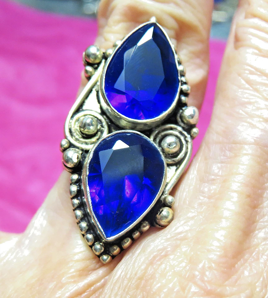 zafiro plata esterlina filigrana conjunto completo de joyas, anillo talla 6 Foto 3 de 4