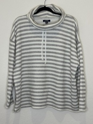 Chaps Women's Pullover Loose High Collar Striped Gray And White Sweater Size XXL