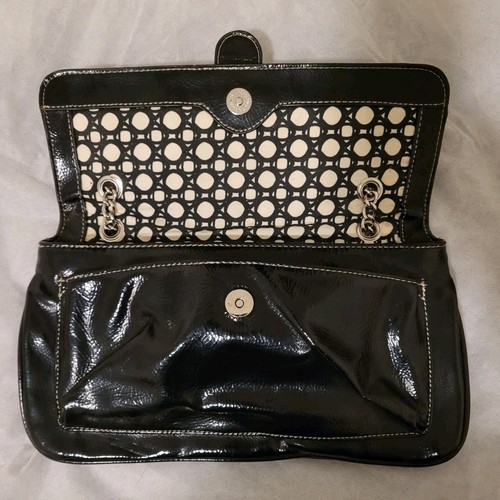 Merona Collection Purse In Patent Leather Black W/ Adjustable Chain Strap - Picture 7 of 9