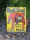 VINTAGE BULL DOG TOBACCO PORCELAIN SIGN CAR GAS OIL TRUCK 18"×14"