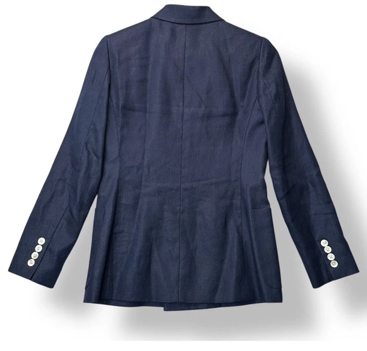 14 Lauren Ralph Lauren Womens Navy Linen Double Breasted Blazer Jacket Preppy - Image 2 of 2
