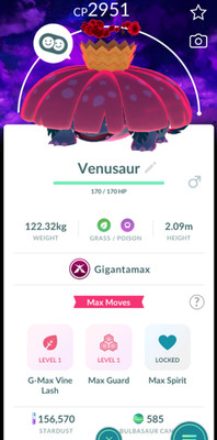 Pokemon Trade Go - Level 50 Gigantamax Venusaur Hintergrund - 3 Moves