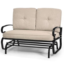 Glider Outdoor Patio Rocking Bench Loveseat Cushioned Seat Steel Frame Furniture