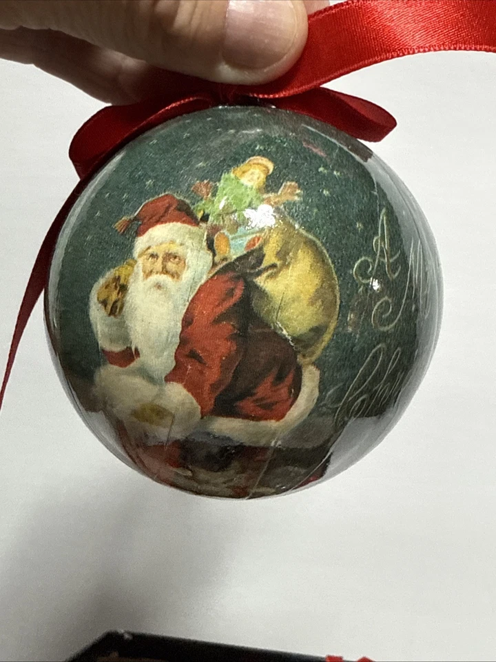 Doce adornos navideños antiguos Papá Noel Decoupage C&F Enterprises 1995 Foto 3 de 4