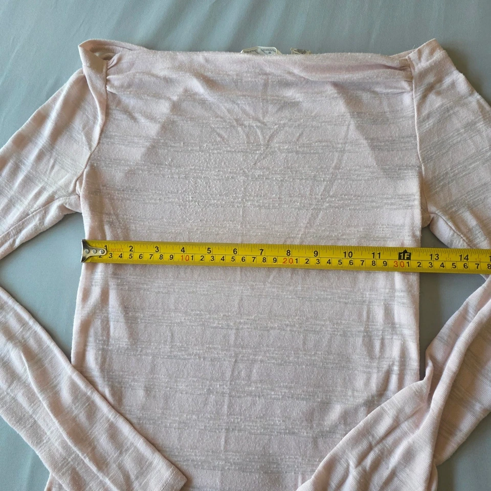 Blusa Derek Heart Mujer Top Talla S Rosa Manga Larga Fuera del Hombro Rayas Foto 3 de 4