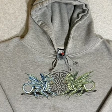 Rare Vtg. 90's/Y2K Top Heavy Twin Dragons JNCO Style XL Gray Hoodie Sweatshirt