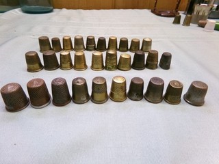 Vintage Sewing Lot 30 Mixed Brass Thimbles 2 are bent