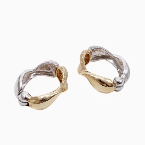 10K Solid Yellow White Gold Mini Hinged Clip-on Earrings Twisted Design MIJapan - Image 4 of 4
