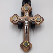 Olive Wood Cross Crucifix Bethlehem Israel w/ Holy Land Relics Handmade Religous
