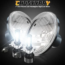 7 Inch led GLASS Headlight Round, ORIGINAL CLASSIC LOOK conversion chrome pair A