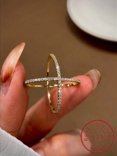 925 Sterling Silver Ring X Shape Simulated Zirconia Wedding Band Jewelry