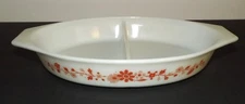 Pyrex Floral 1 1/2 Quart Divided Casserole Dish Orange Floral 1965 Promotional