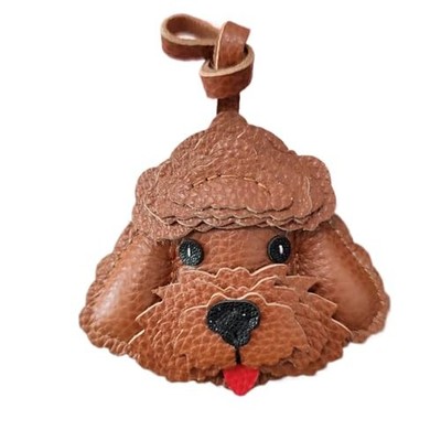 Handmade Cowhide Cute Dog Bag Charm Keychain, Leather, 3 Colors Available Brown