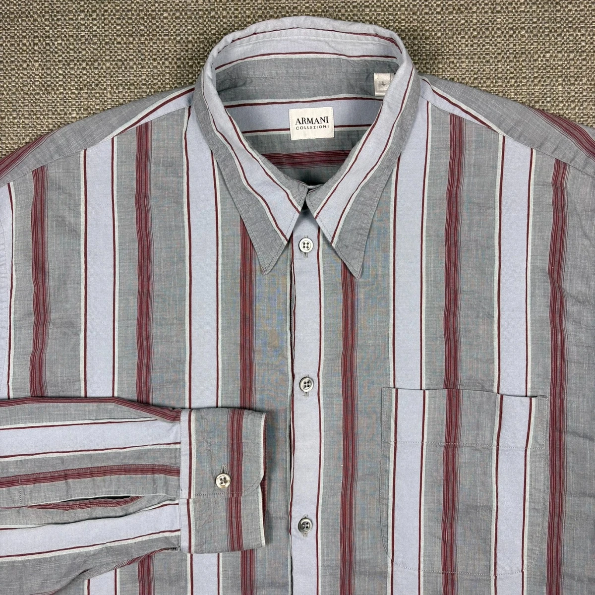 トップス giorgio armani cotton linen stripe shirt Giorgio Armani Long Sleeve Striped Casual Button-Down Shirts for