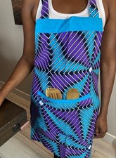 Purple Ankara Print Apron Linen Kitchen Apron African Ethnic Apron