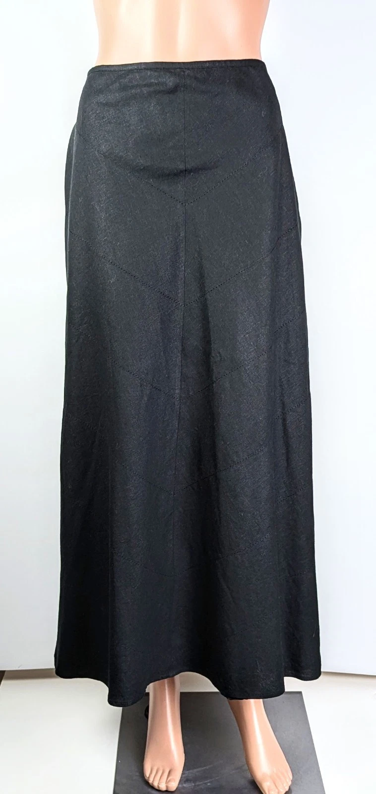 [NWT Edward Women's Black A-Line Linen Lined Midi Skirt size 16 More like size 8