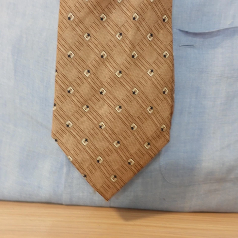 Para Hombres Corbata Cuello Beige Marrón Geo Diamante Tribal Azteca Hecho a Mano Seda Traje Vestido Trabajo Foto 2 de 4