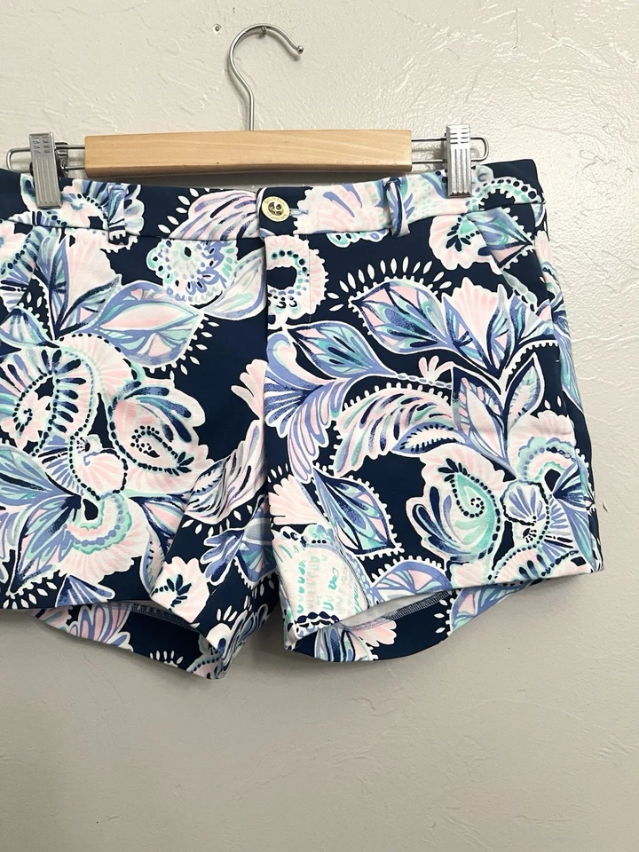 Pantalones Cortos Lilly Pulitzer Callahan Tejidos Elastizados Marea Alta Azul Marino Azúcar Mambo Talla 4 S Foto 2 de 4