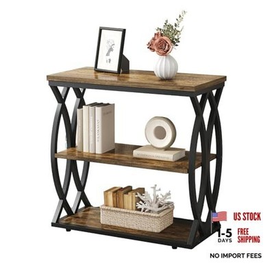 End Table, Narrow Side Table, 3-Tier End Table with Metal Frame, Living Room 