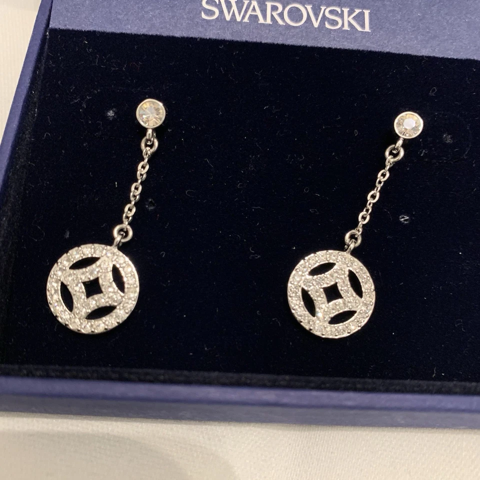 NUEVO EN CAJA Pendientes colgantes con motivo de círculo de plata cristal Swarovski con certificado Foto 3 de 4