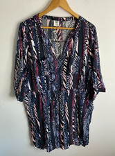 Rivers Dress Womens Plus Sz 16 Blue Pink Pockets Drawstring 3/4 Sleeve Flowy