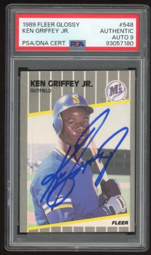 KEN GRIFFEY JR 1989 FLEER GLOSSY BASEBALL Autograph ROOKIE CARD PSA/DNA AUTO 9