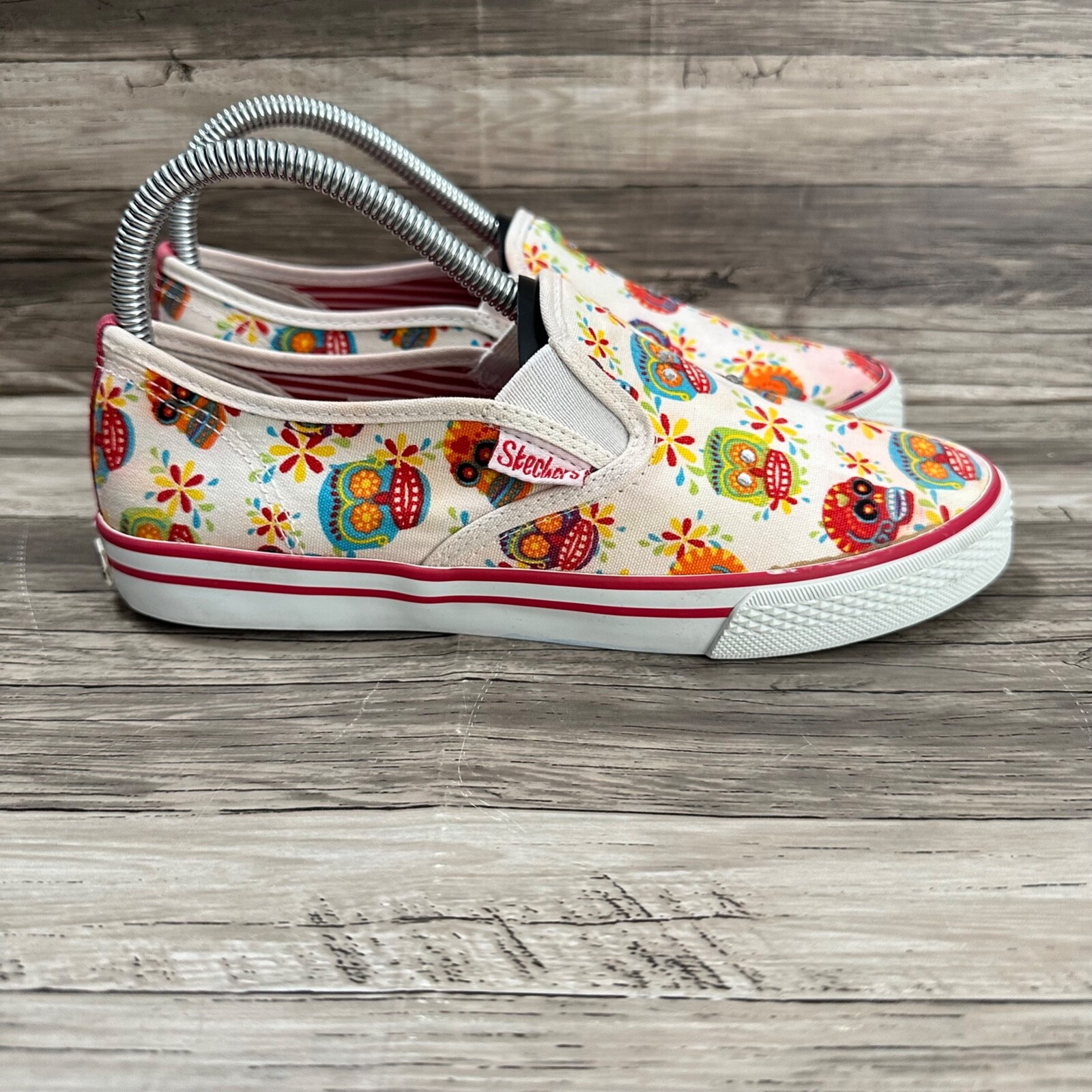 Skechers Cali Sugar Skulls Sneakers Womens White Canvas Slip On