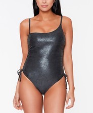 MSRP 88 Bar III Faux Snakeskin One-Shoulder One-Piece Black Size Large
