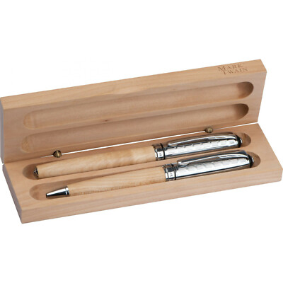 MARK®TWAIN Penna A Sfera E Rollerball In Legno Con Scatola Regalo E Incisione