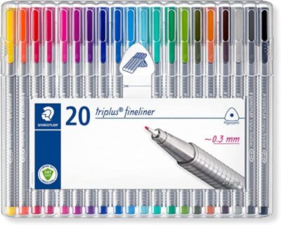 Staedtler 12/24/36 coloured art pencils in metal tin 20 Triplus Fineliner pen