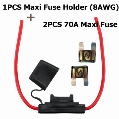 Waterproof Inline Blade Fuse Holder Premium Maxi Type 8AWG & 2Pcs 70 AMP Fuse