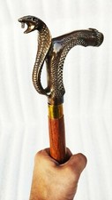 Handmade 3Fold Antique Walking Stick King Cobra Snake Head Handle Wooden Cane
