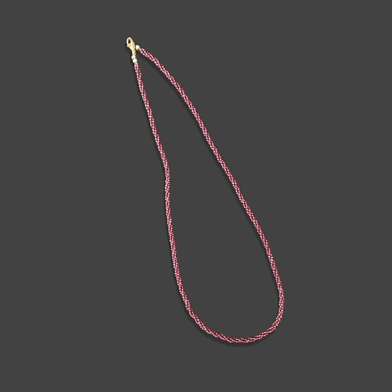 A++ Multi Strang Gedreht Rot Granat Facettiert Rund Edelstein Perlen Halskett... - Bild 2 von 4