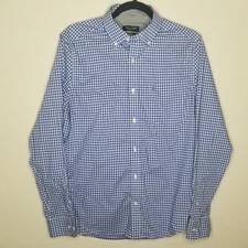Mens Nautica Flex Size S Classic Fit Button Up Shirt White Blue Check L/S