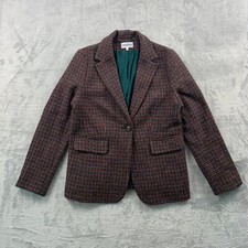 Brora Harris Tweed Blazer Jacket Womens Uk 12 Red Green 100% Wool Check Lined