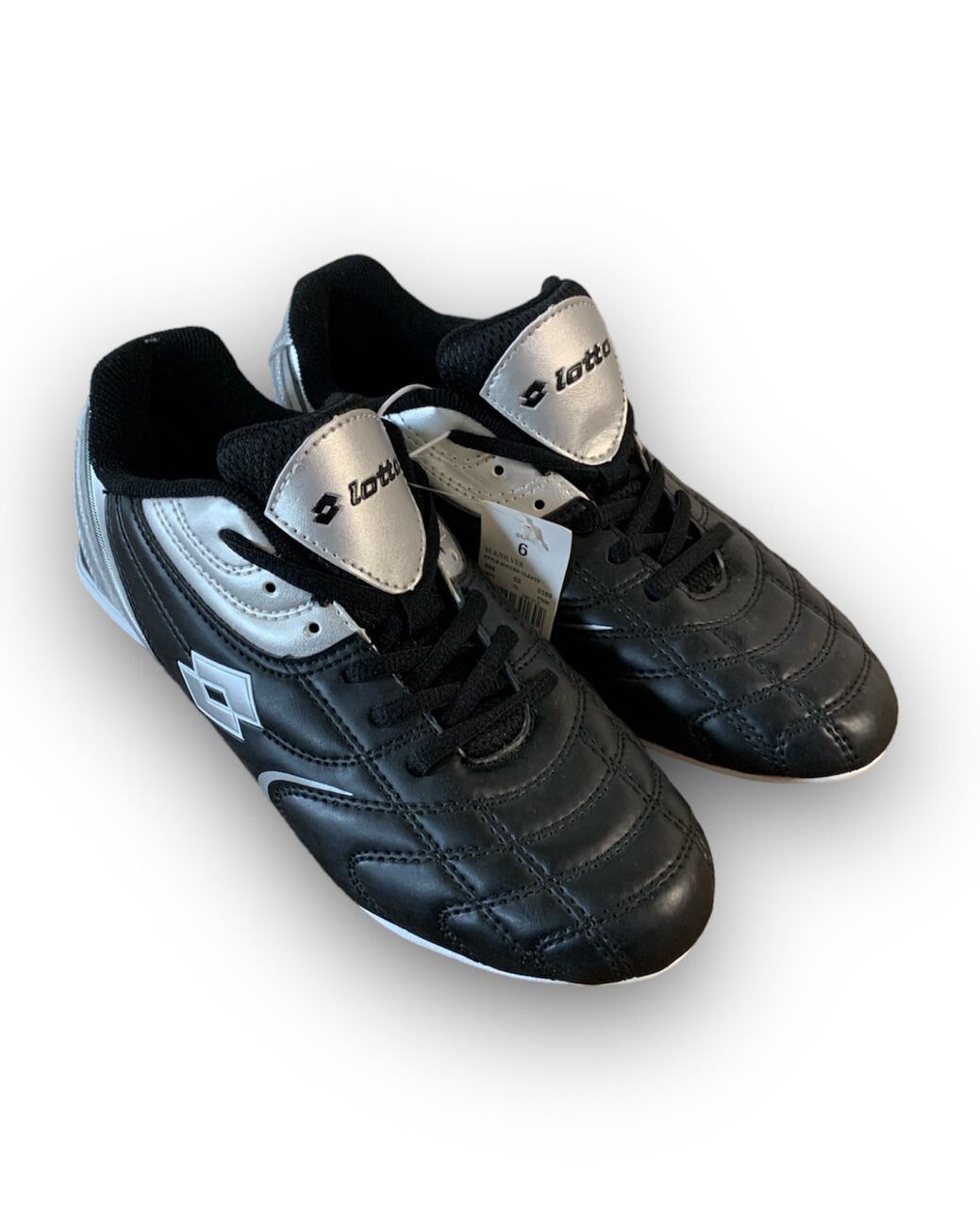 NUOVO Lotto tacchetti calcio bambini nero argento 088 03 0169 taglia 6