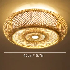 Bamboo Wicker Rattan Ceiling Light Fixture Flush Mount Rustic Ceiling Lamp Home