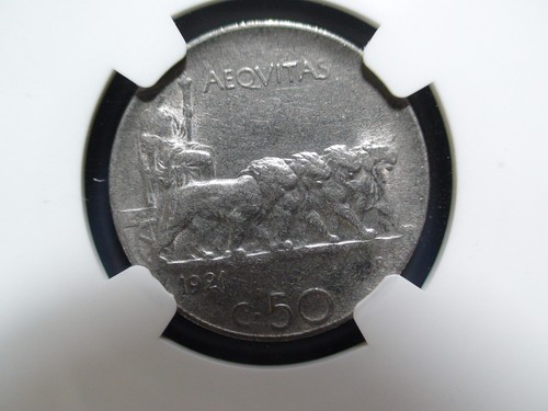 VERY RARE 1921R ITALY FIFTY CENTESIMI NGC AU58 REEDED EDGE 50C Coin BUY IT NOW! - Picture 4 of 4