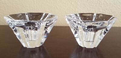 ORREFORS Sweden CRYSTAL Art Glass ORION Tulip CANDLE HOLDERS Set of 2 AS IS