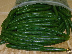 5" Stick Senko Style Watermelon Pepper Chartreuse Tail 50 count bag Bass Worm 