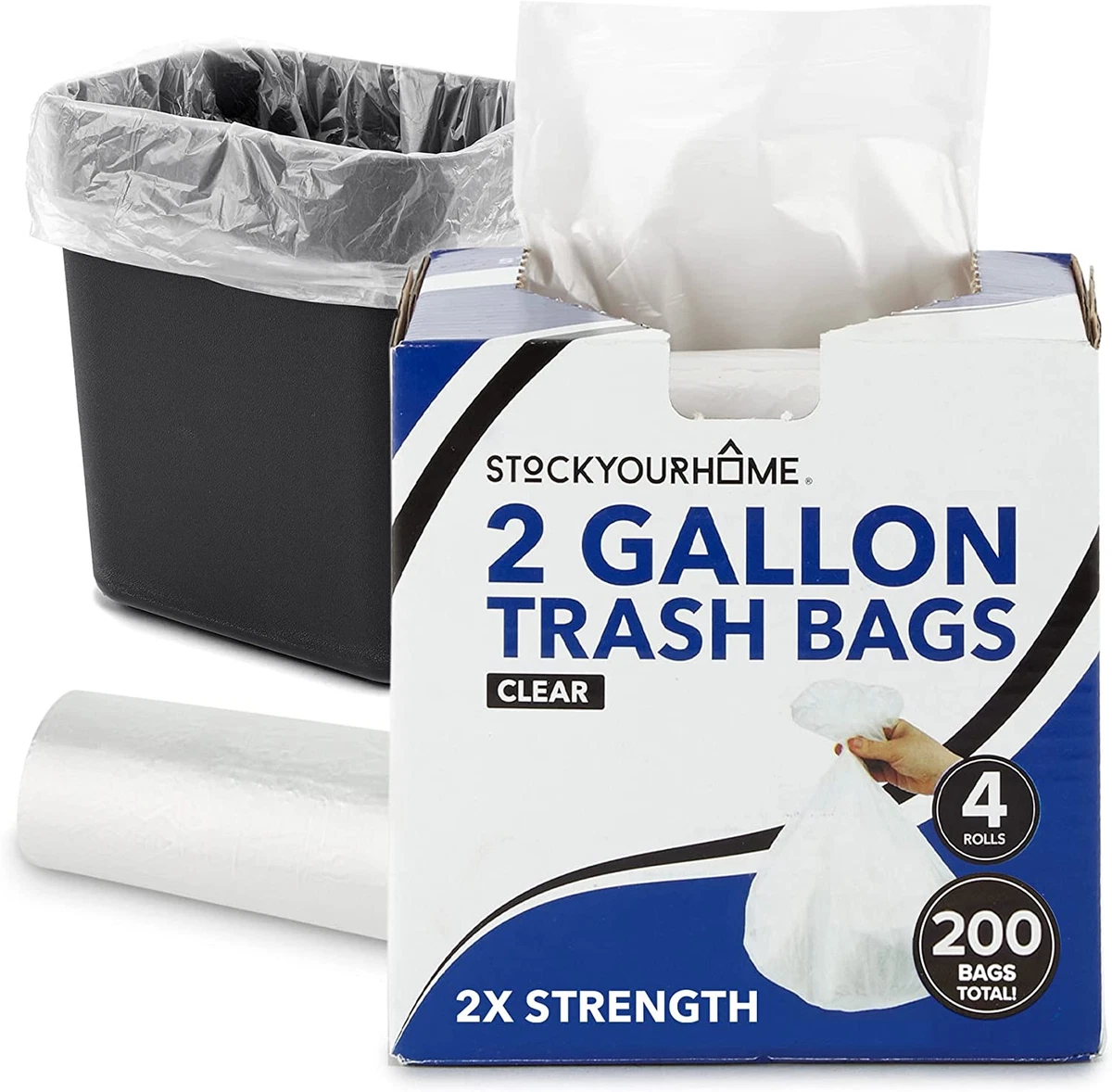 Clear 2 Gallon Trash Bag (200 Pack) Un-Scented Small Garbage Bags