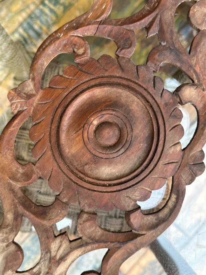 Antiguo Antiguo Raro Madera Hecho a Mano Hermoso Panel Floral Foto 4 de 4