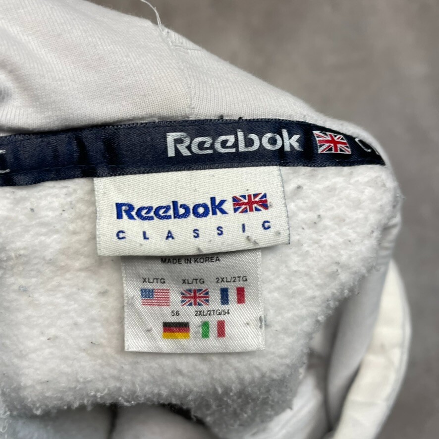 Reebok Classic Hoodie Mens Y2K Spellout Pull Over Sweatshirt, White, XL image 5