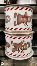 10 yd Arctic RIBBON WIRED GINGERBREAD MAN GIRL Holiday Christmas Tree DIY 2.5"