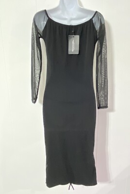 black mesh ruched bardot midi dress Bardot Women's Adoni Mesh Slip Dress - Black