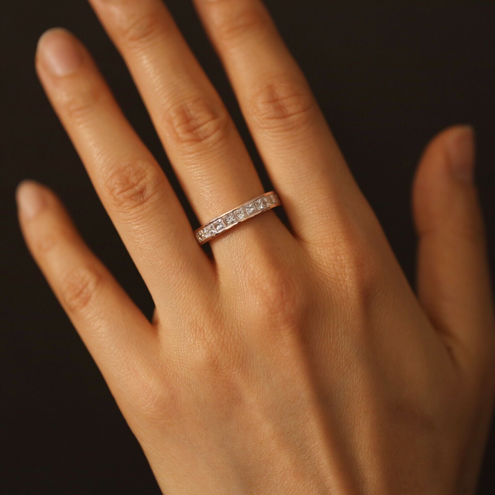 Channel Set Princess Cut Diamond Wedding Band, Half Eternity Diamond Ring